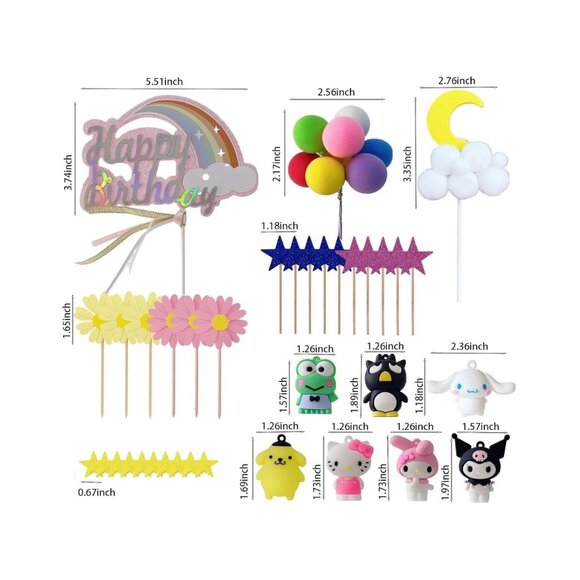 36pcs Kitty Cake Topper Rainbow Balloon Hello kuromi Birthday Party Cake Decorat - Picture 3 of 5